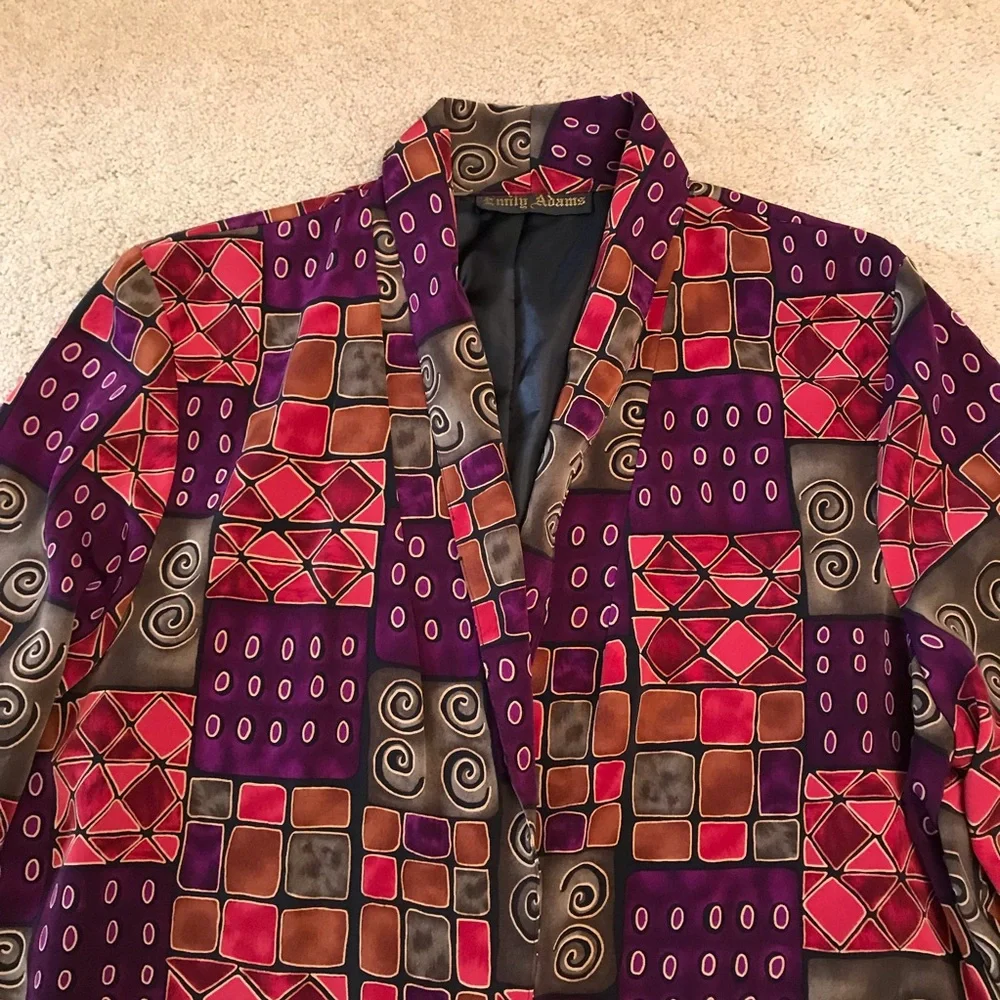 Vintage 80s Emily Adams Blazer Jacket Women Medium  Geometric Pop Art Jewel Tone - Picture 2 of 9